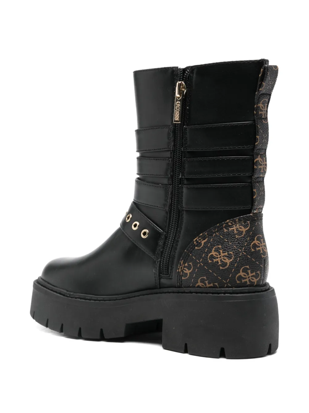 Guess Usa 55mm Buckled-strap Biker Boots In Black