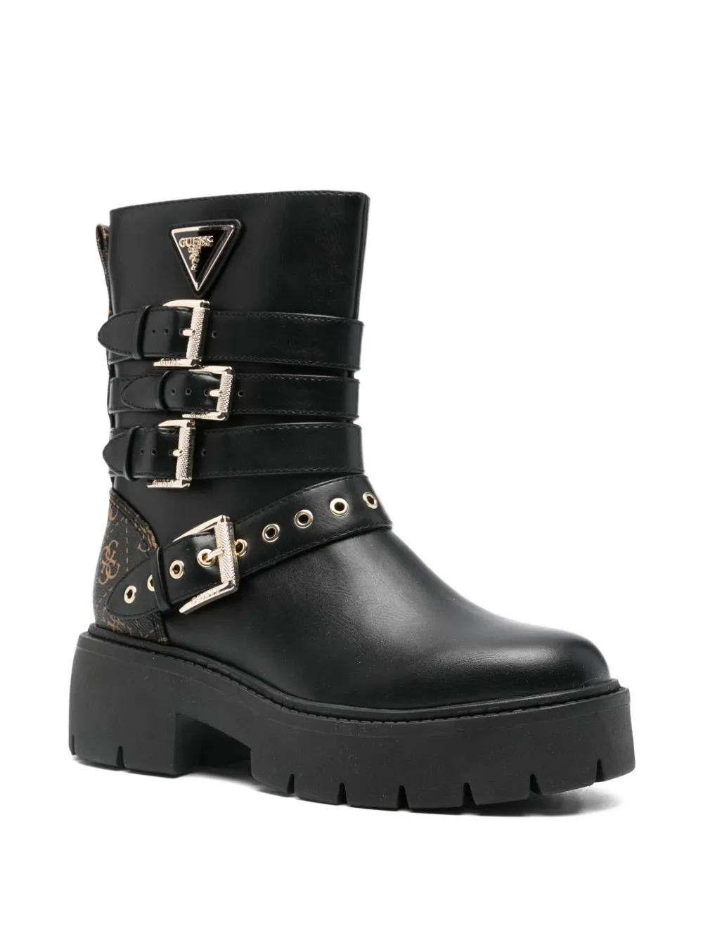 Guess Usa 55mm Buckled-strap Biker Boots In Black