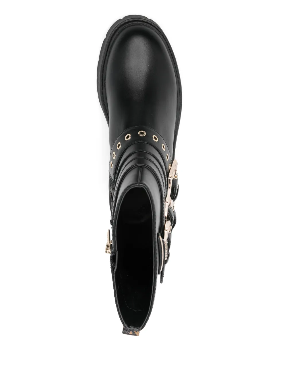 Guess Usa 55mm Buckled-strap Biker Boots In Black