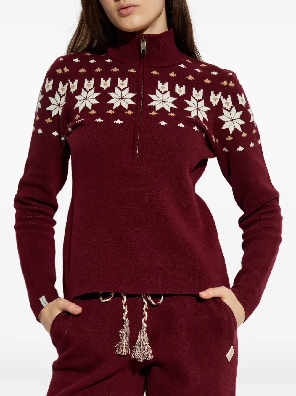 The Upside Le Ski Blanche Half-zip Patterned Ski Top In Red