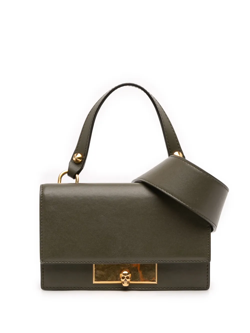 Pre-owned Alexander Mcqueen 2018-2024 Mini Leather Skull Lock Top Handle Bag Satchel In Green