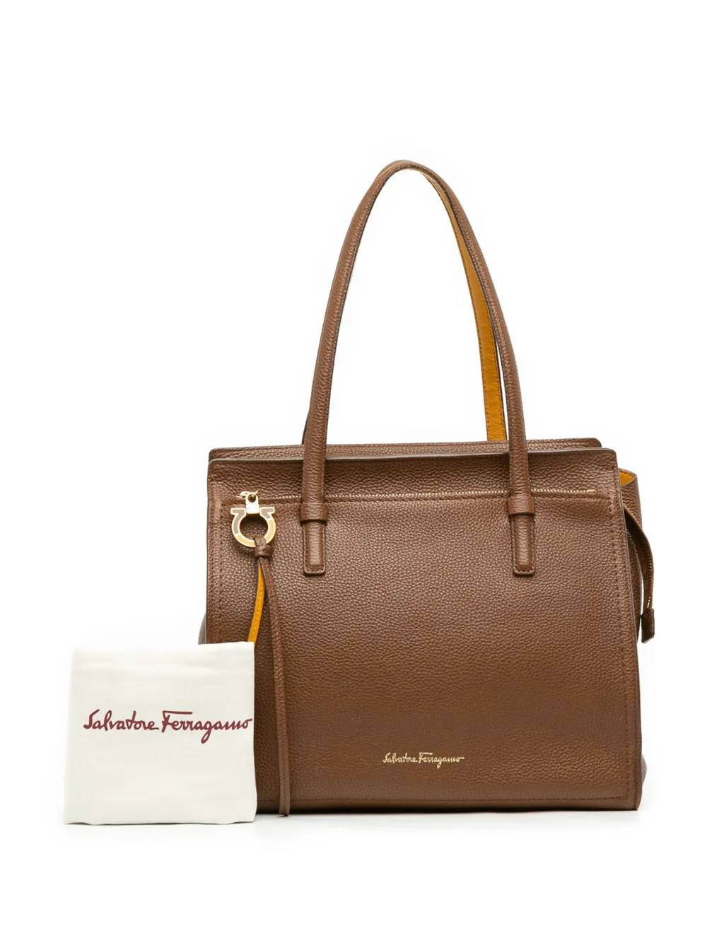Pre-owned Ferragamo 2000-2025 Medium Leather Pebbled Amy Tote Bag In Brown