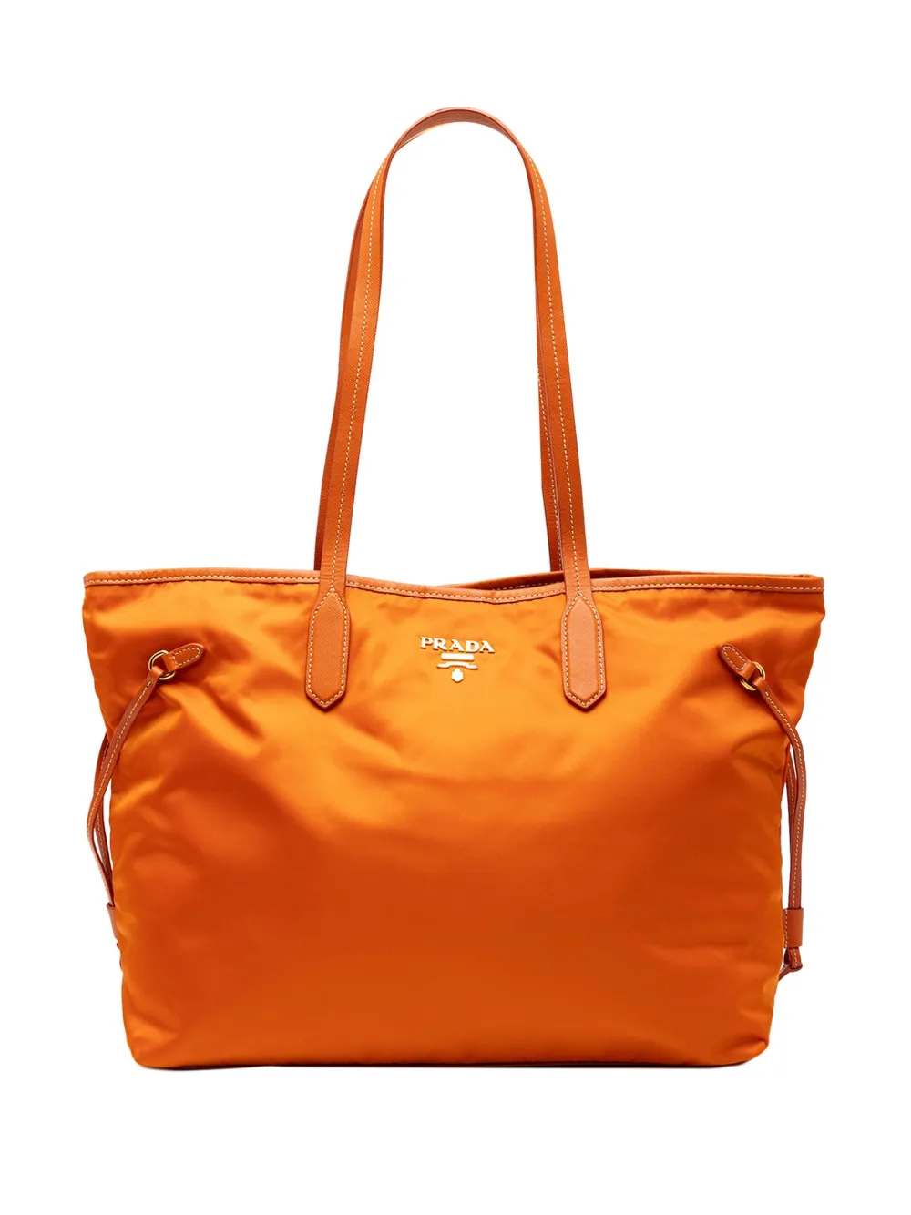 Pre-owned Prada 2010-2025 Saffiano Trimmed Tessuto Open Convertible Tote Satchel In Orange