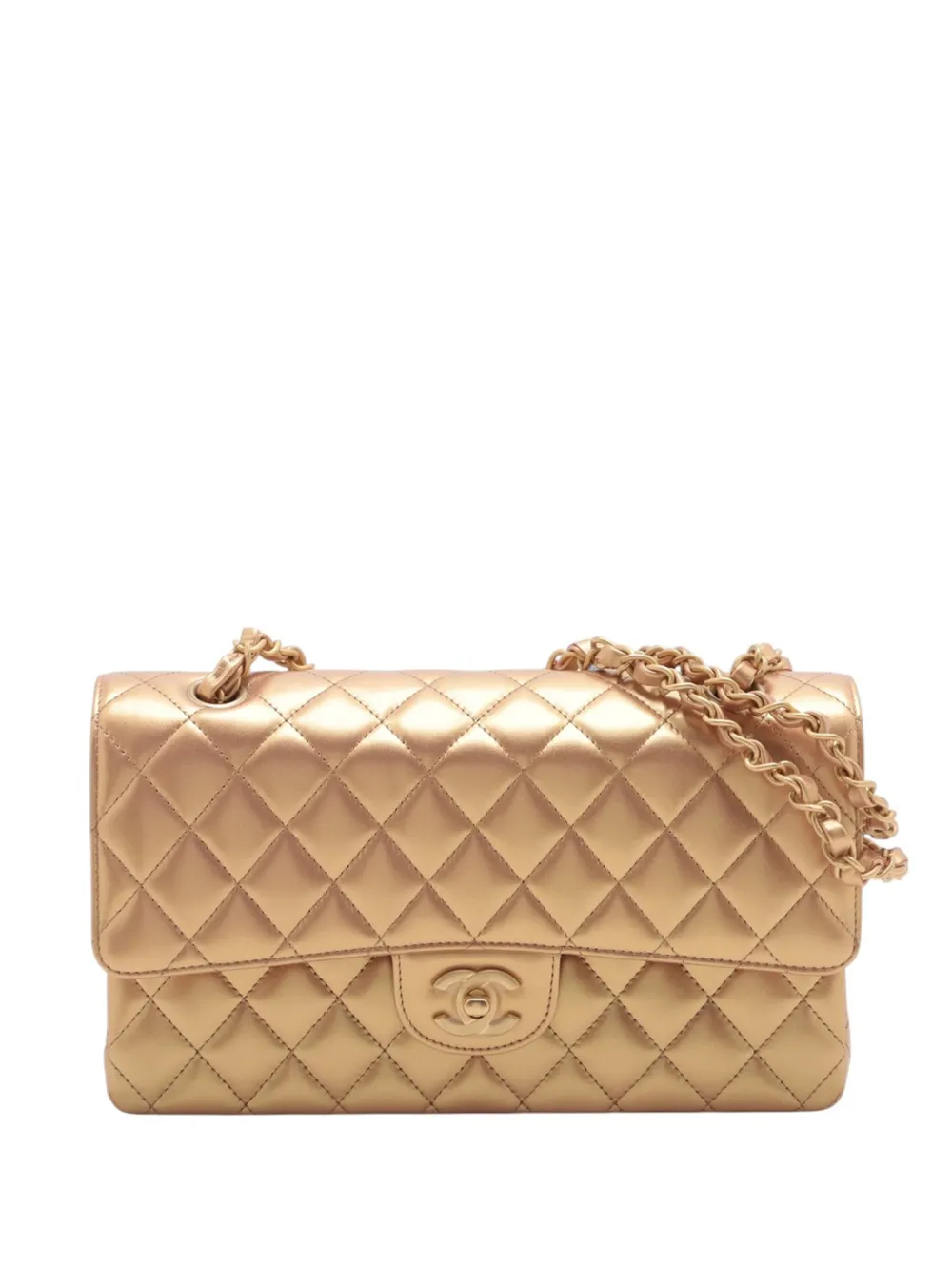 CHANEL Pre-Owned 2021-2025 ミディアム クラシック ラムスキン ダブルフラップ ショルダーバッグ - ブラウン CHANEL Pre-Owned 2021-2025 ミディアム クラシック ラムスキン ダブルフラップ ショルダーバッグ - ブラウン