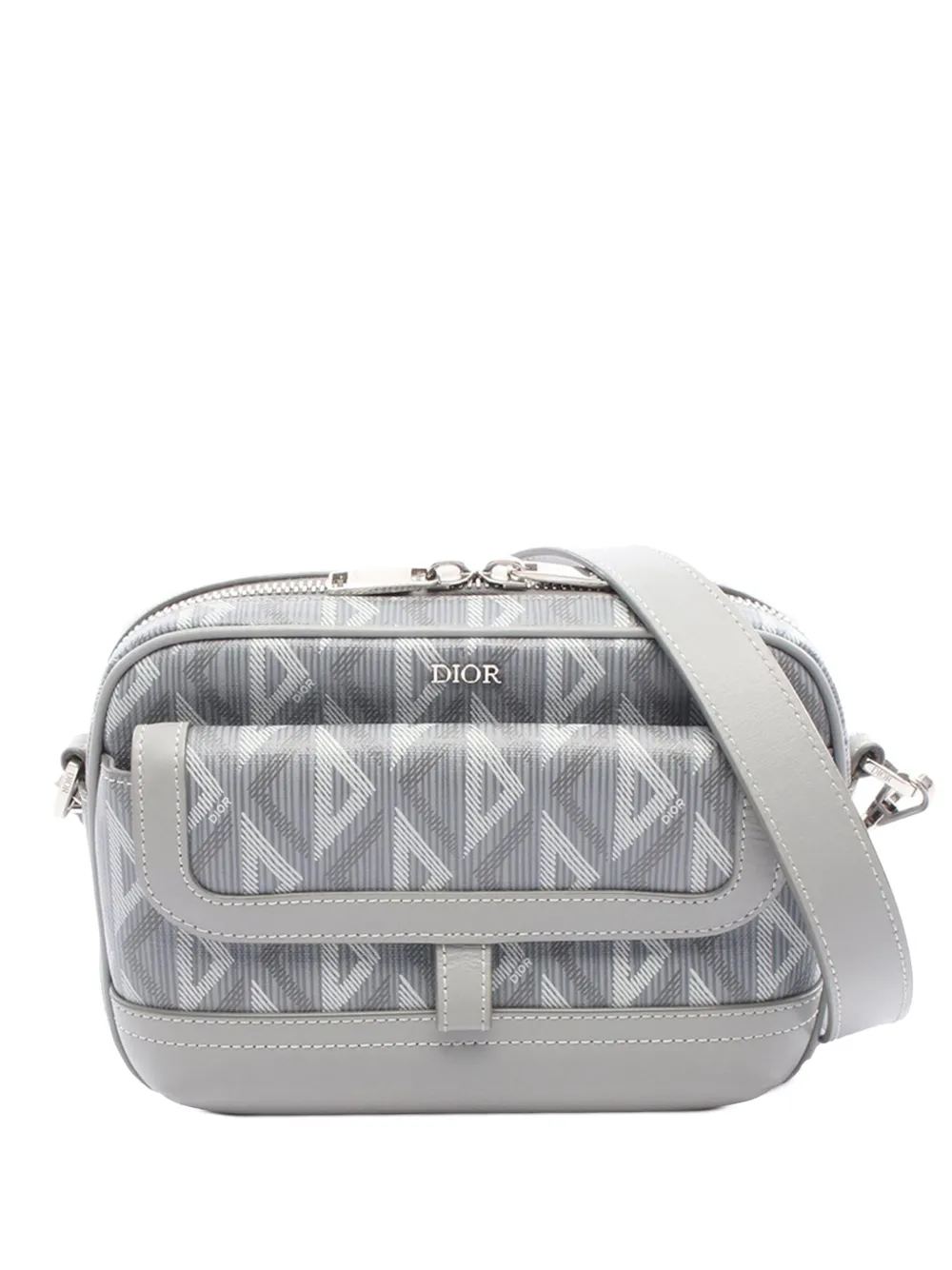 Pre-owned Dior 2022 Coated Canvas Cd Diamond Hit The Road Messenger Bag Crossbody Bag In Gray