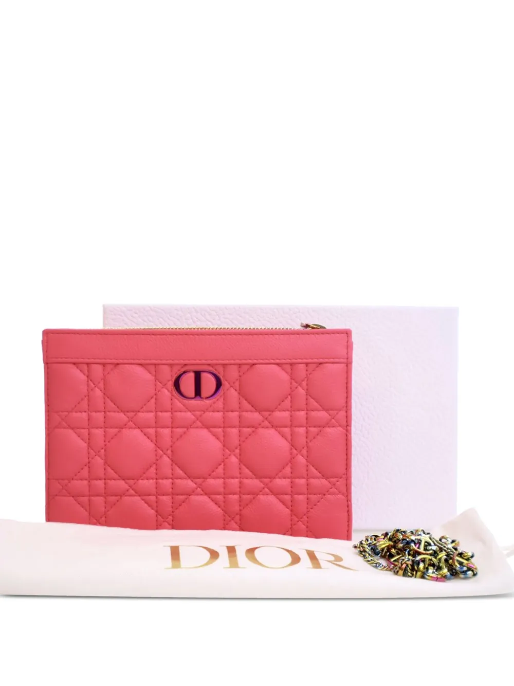 DIOR Pre-owned 2022 Supple Cannage Calfskin Caro Every Pouch Crossbody Bag In Pink