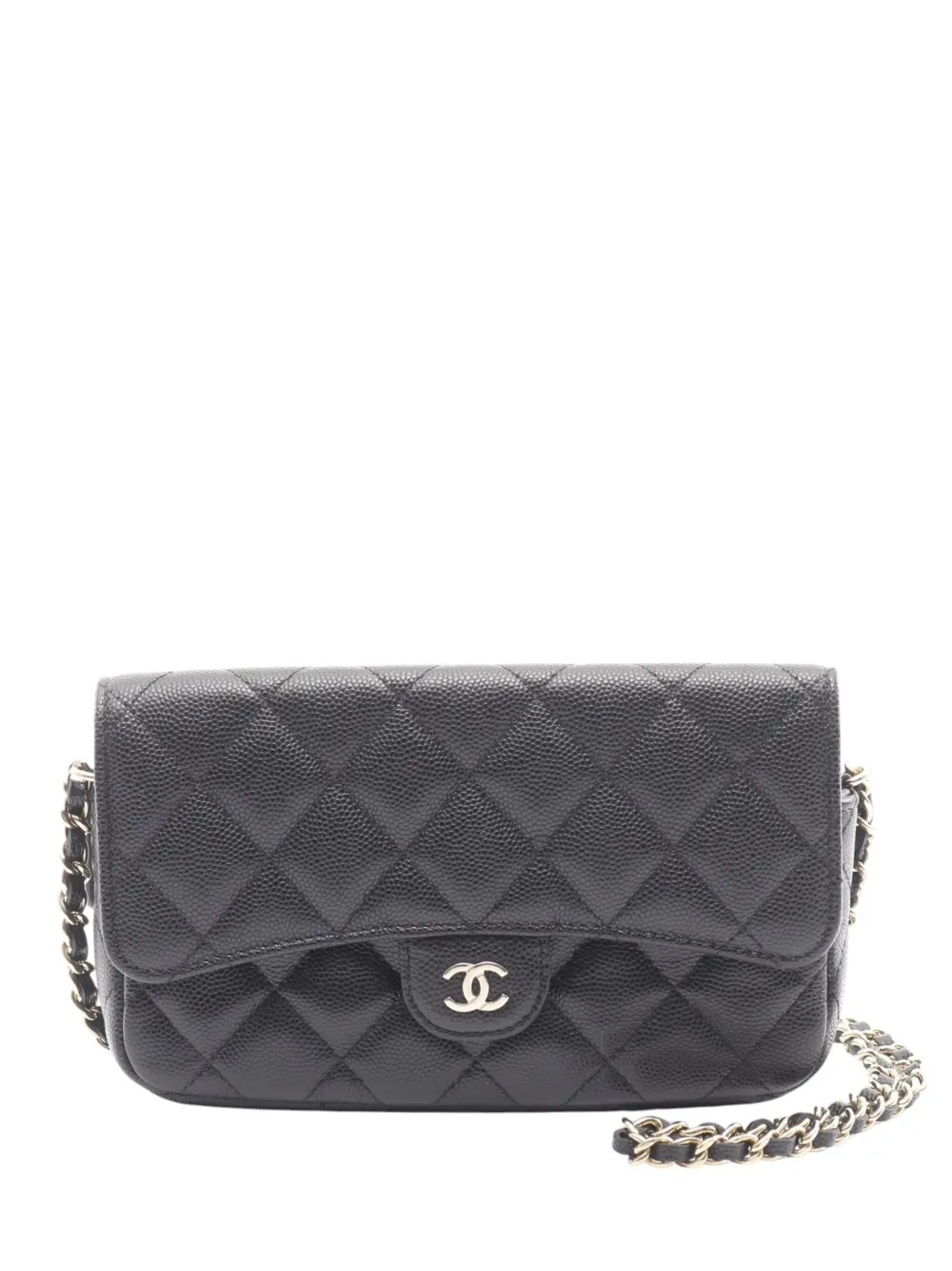 CHANEL Pre-Owned 2021-2025 CC Quilted Caviar Flap Phone Holder Wallet on Chain crossbody bag - Nero