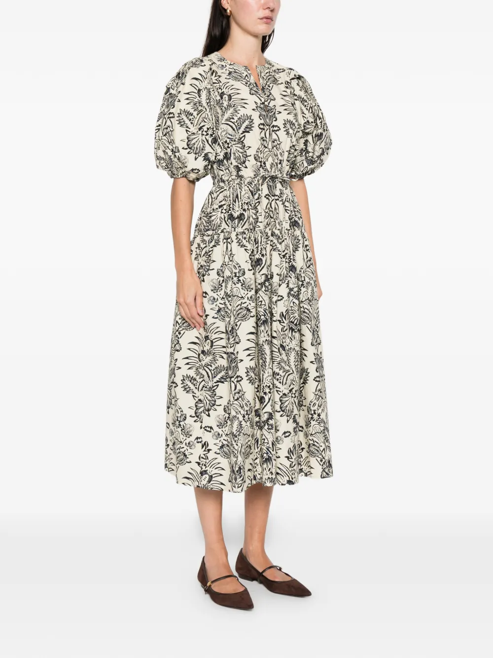 Ulla Johnson Harriet midi-jurk met pofmouwen Beige