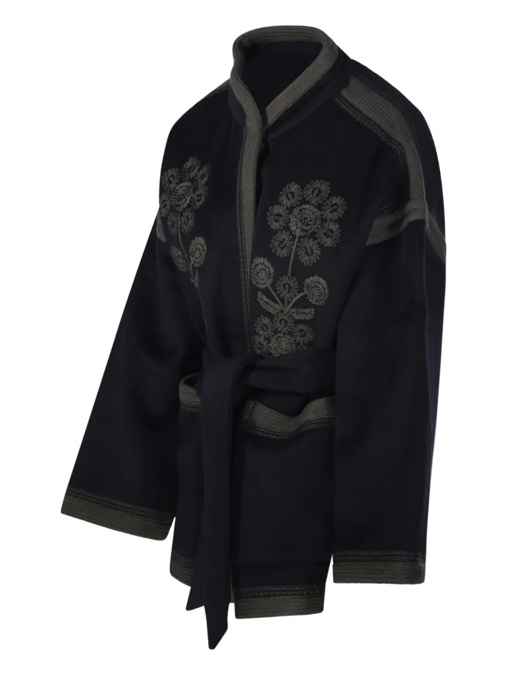 Antik Batik Floral Belted Coat In Black