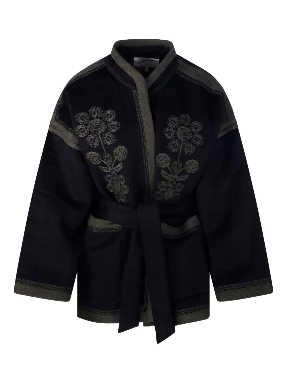 Antik Batik Floral Belted Coat In Black