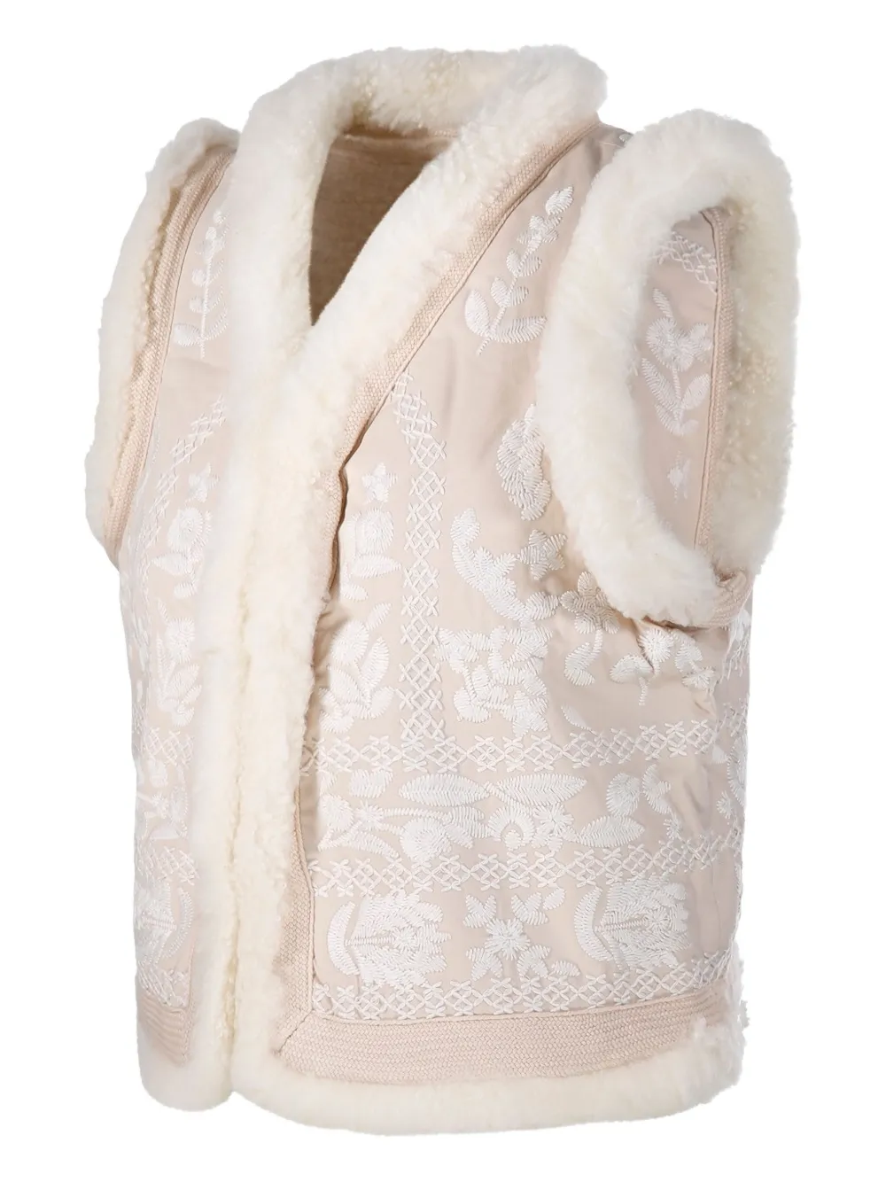 Antik Batik Embroidered Shearling Gilet In Pink