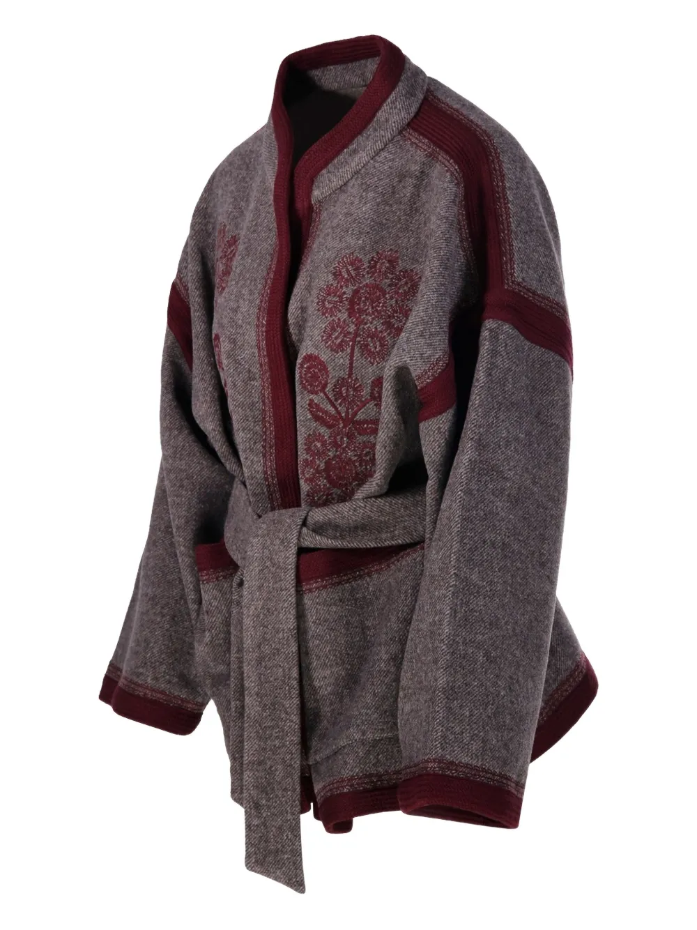 Antik Batik Floral Belted Coat In Gray