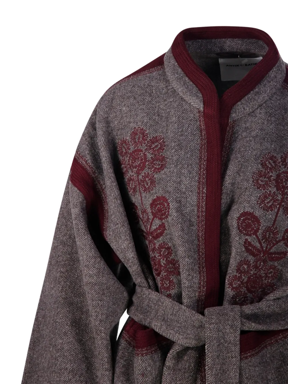 Antik Batik Floral Belted Coat In Gray