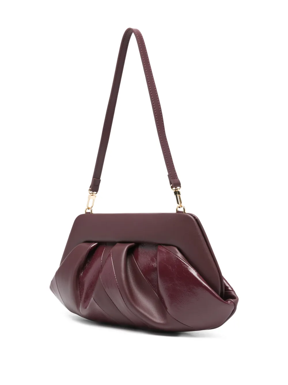 Themoirè Tia Ruched Clutch Bag In Burgundy