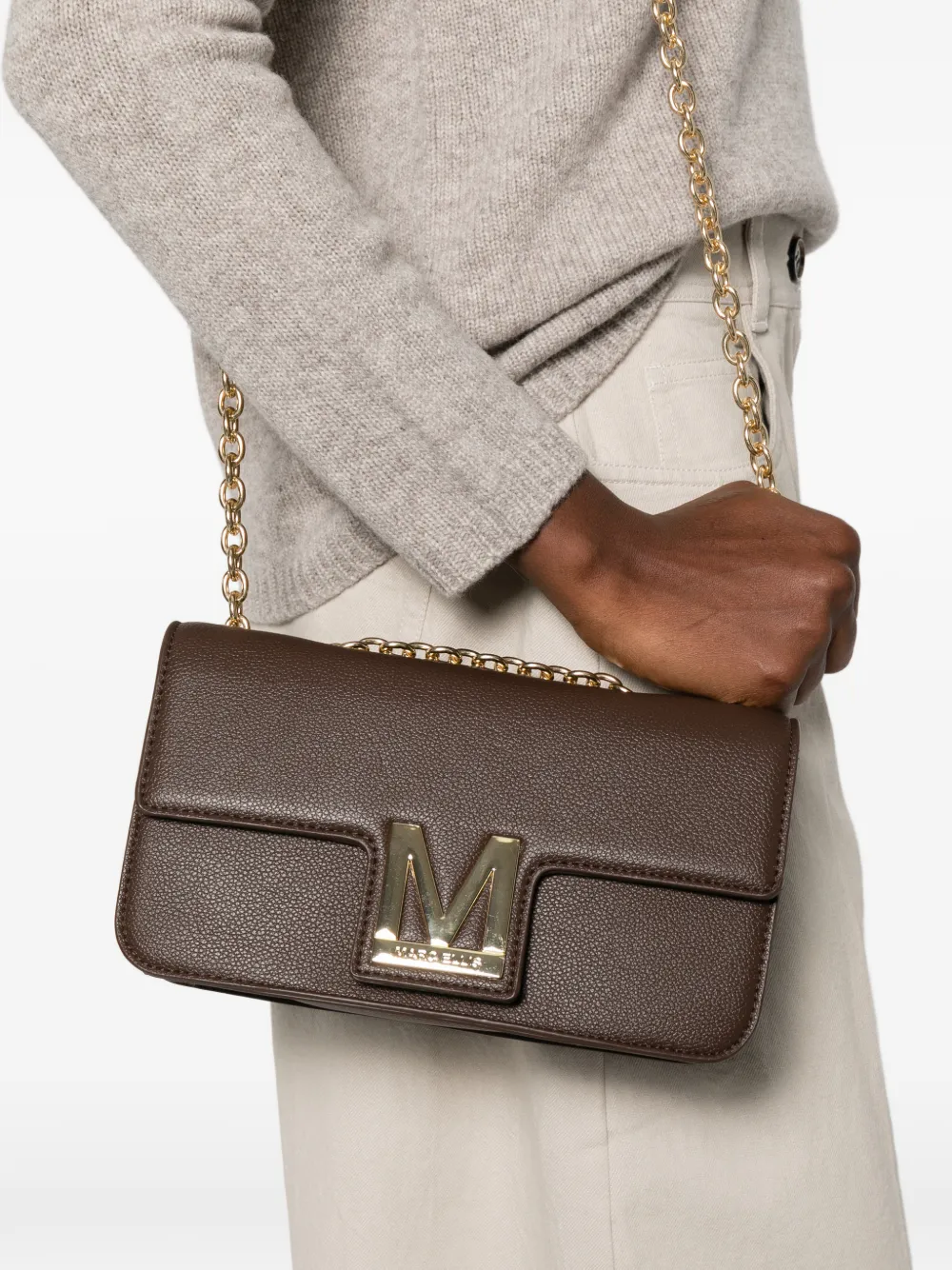 Marc Ellis Blaze Chain Logo-plaque Shoulder Bag In Brown