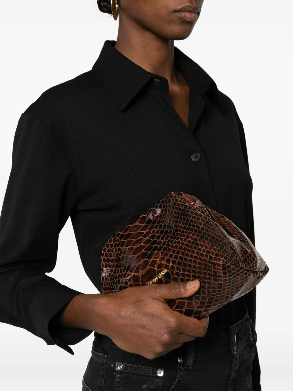 Marc Ellis Arlena S Py logo-lettering clutch - Bruin