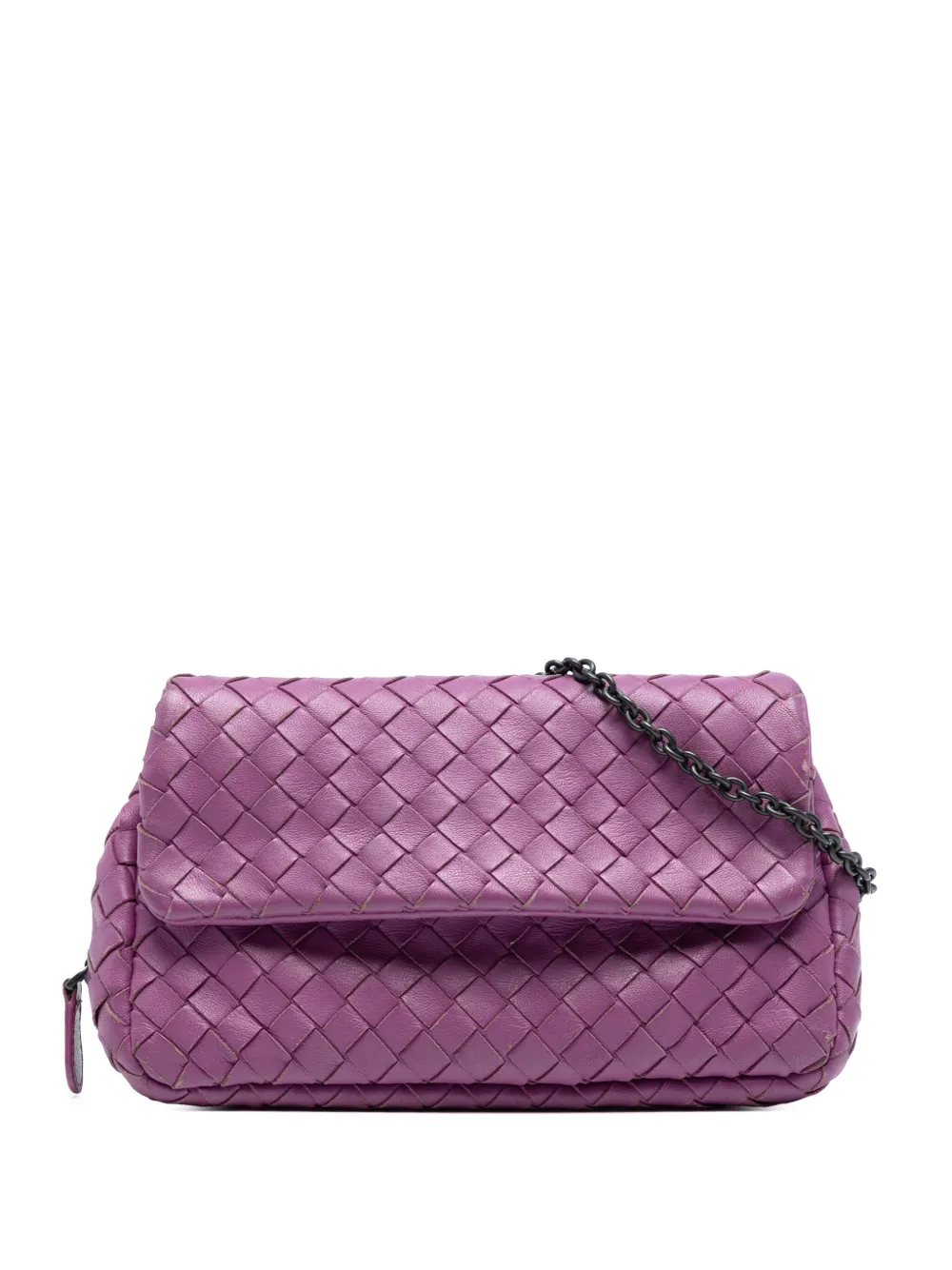 Pre-owned Bottega Veneta 2012-2025 Mini Nappa Intrecciato Expandable Chain Flap Crossbody Bag In Purple