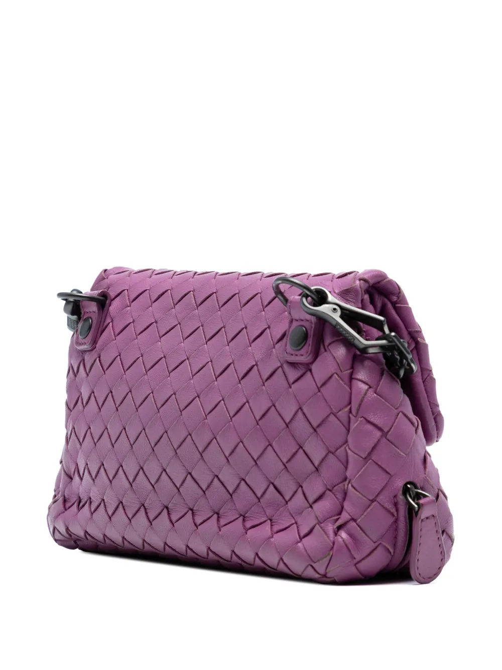 Pre-owned Bottega Veneta 2012-2025 Mini Nappa Intrecciato Expandable Chain Flap Crossbody Bag In Purple