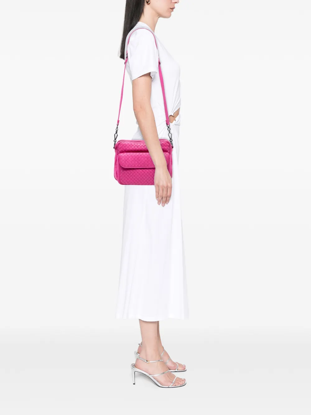  Bottega Veneta Pre-owned 2012-2025 Nappa Intrecciato Front Pocket Messenger Bag Crossbody Bag - Pink 