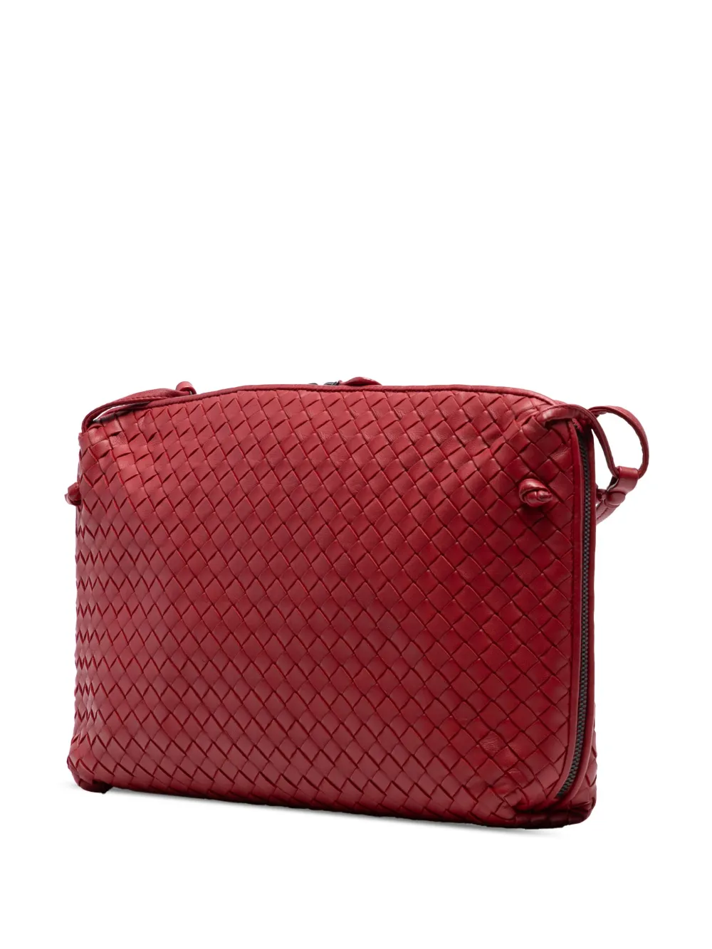 Pre-owned Bottega Veneta 2012-2025 Large Nappa Intrecciato Nodini Crossbody Bag In Red
