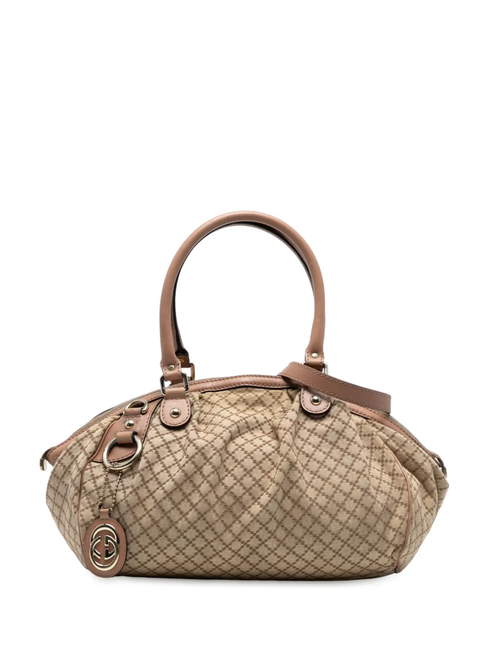 Pre-owned Gucci 2016-2025 Diamante Canvas Sukey Satchel In Brown