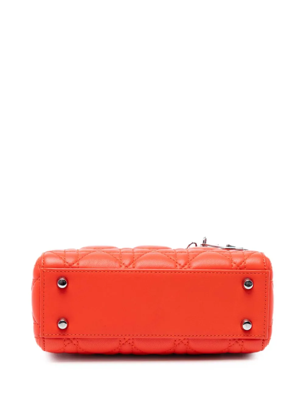 Pre-owned Dior 2014 Mini Lambskin Cannage Lady  Satchel In Orange