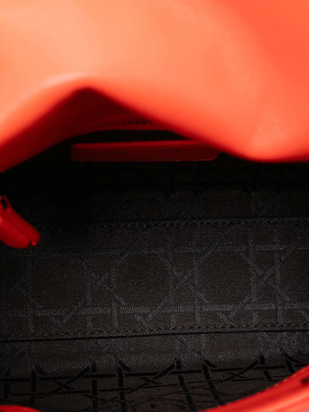 Pre-owned Dior 2014 Mini Lambskin Cannage Lady  Satchel In Orange