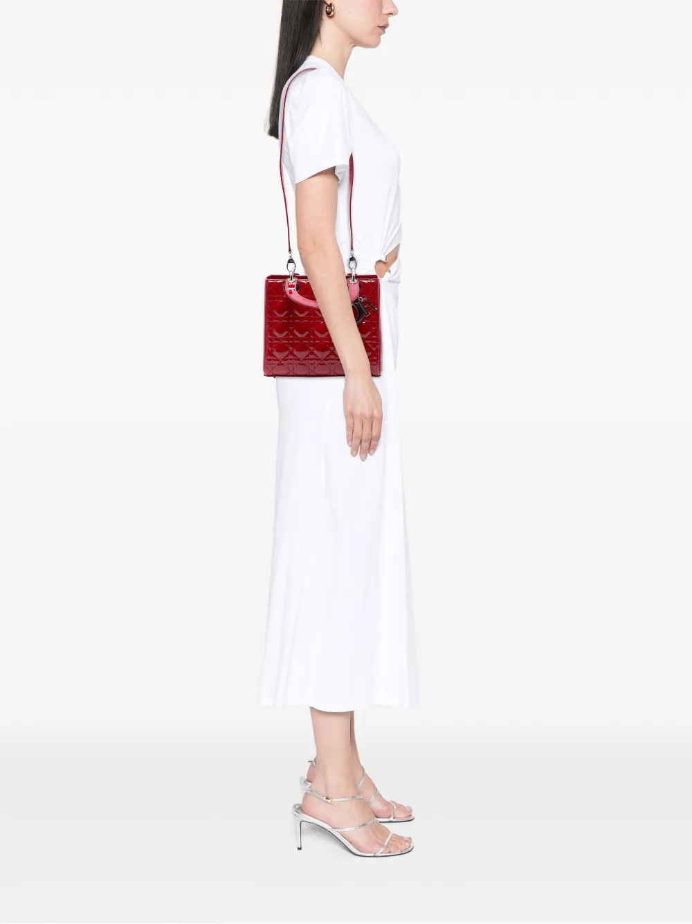 Pre-owned Dior 2011 Medium Patent Cannage Lady  Satchel In Red