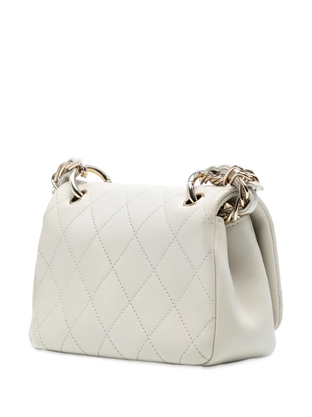 Pre-owned Chanel 2020 Medium Lambskin Twist Chain Enamel Cc Flap Crossbody Bag In White