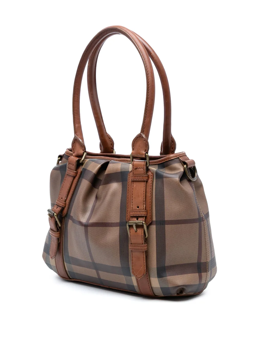 Pre-owned Burberry 2000-2017 Smoke Check Coated Canvas Northfield Satchel In Brown