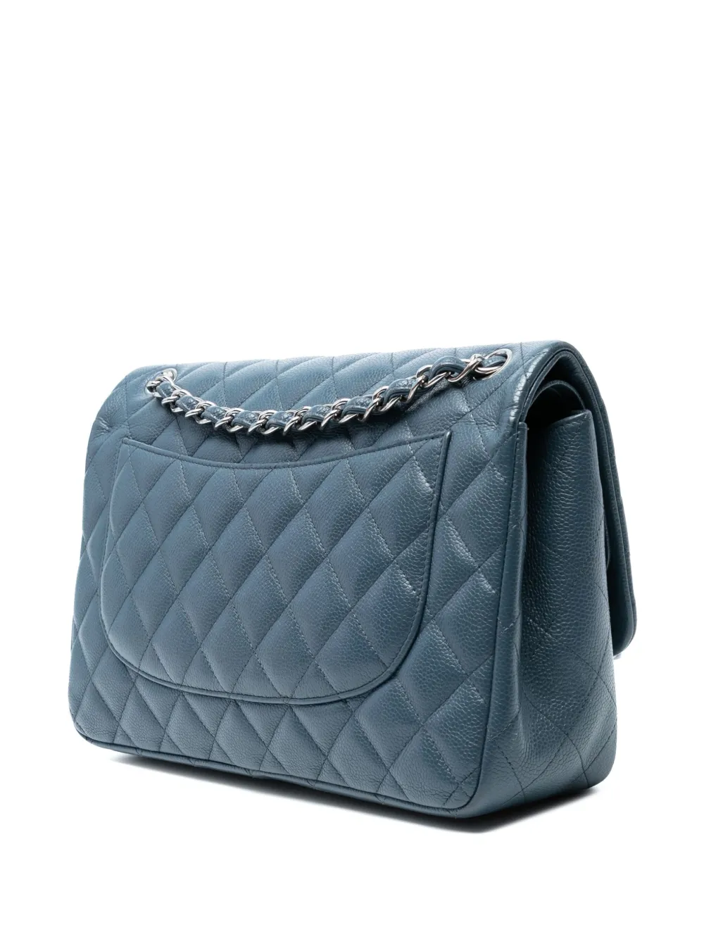 Pre-owned Chanel 2014 Jumbo Classic Caviar Double Flap Shoulder Bag In Blue