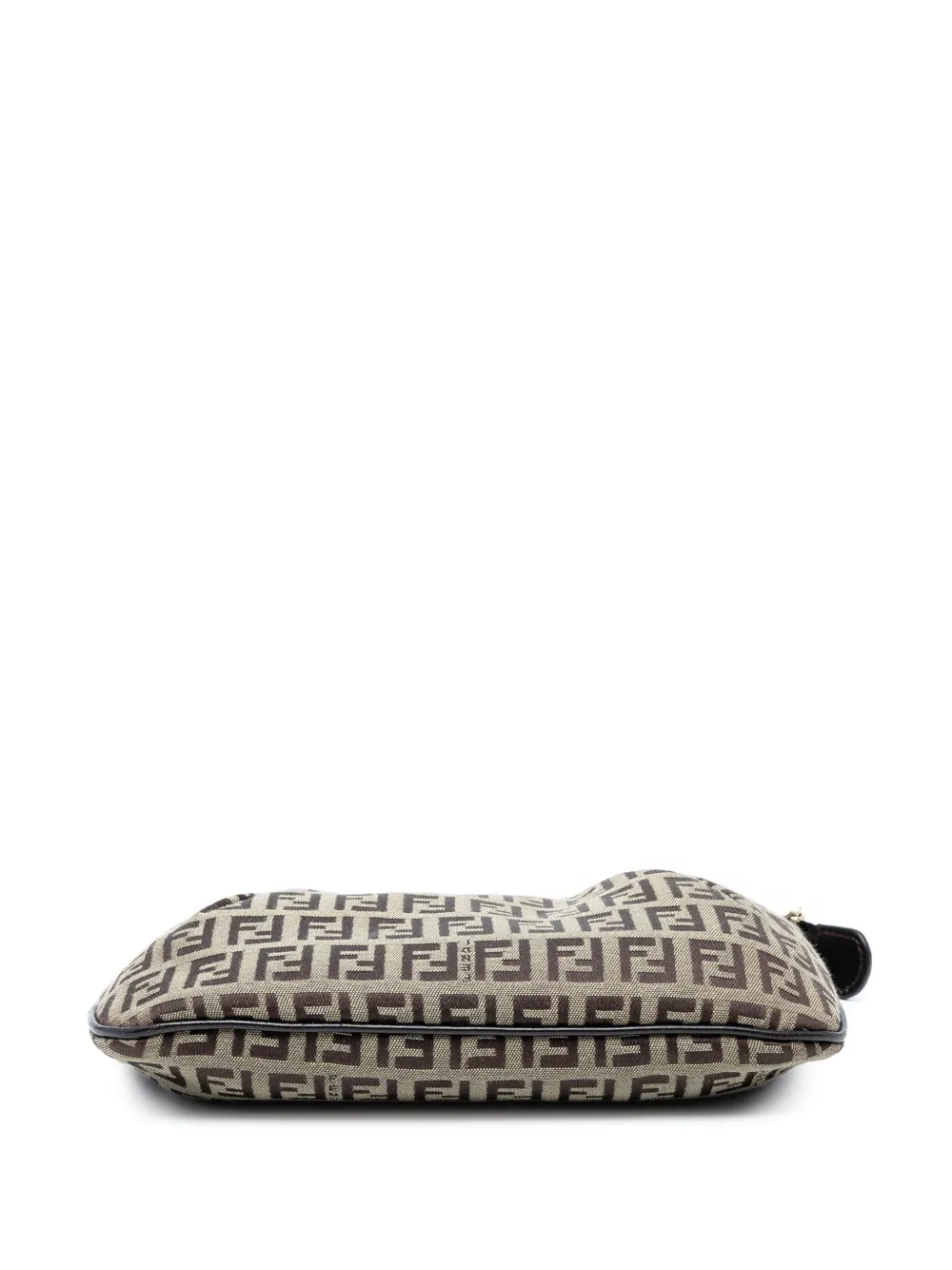 Pre-owned Fendi 2010-2025 Zucchino Canvas Chain Pochette Shoulder Bag In Brown