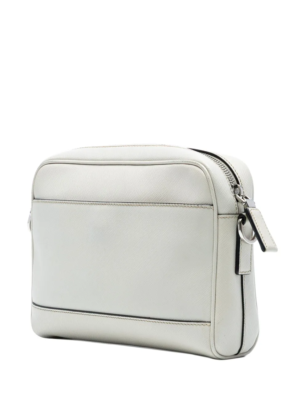 Pre-owned Prada 2013-2025 Saffiano Travel Triangle Wristlet Crossbody Bag In White