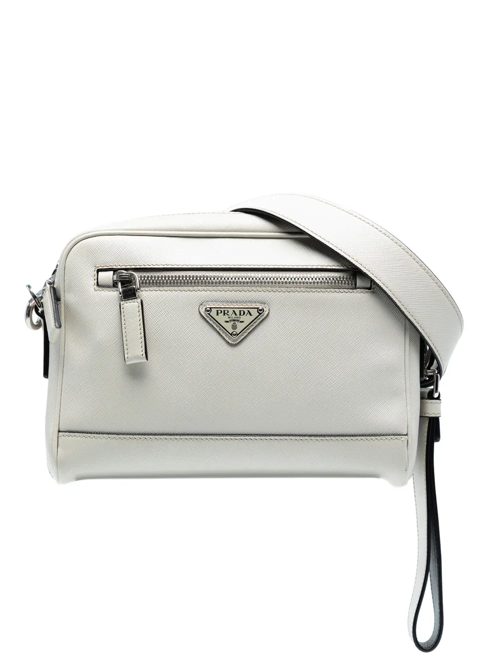Prada Pre-Owned 2013-2025 サフィアーノ トラベル トライアングル リストレット ショルダーバッグ - ホワイト Prada Pre-Owned 2013-2025 サフィアーノ トラベル トライアングル リストレット ショルダーバッグ - ホワイト