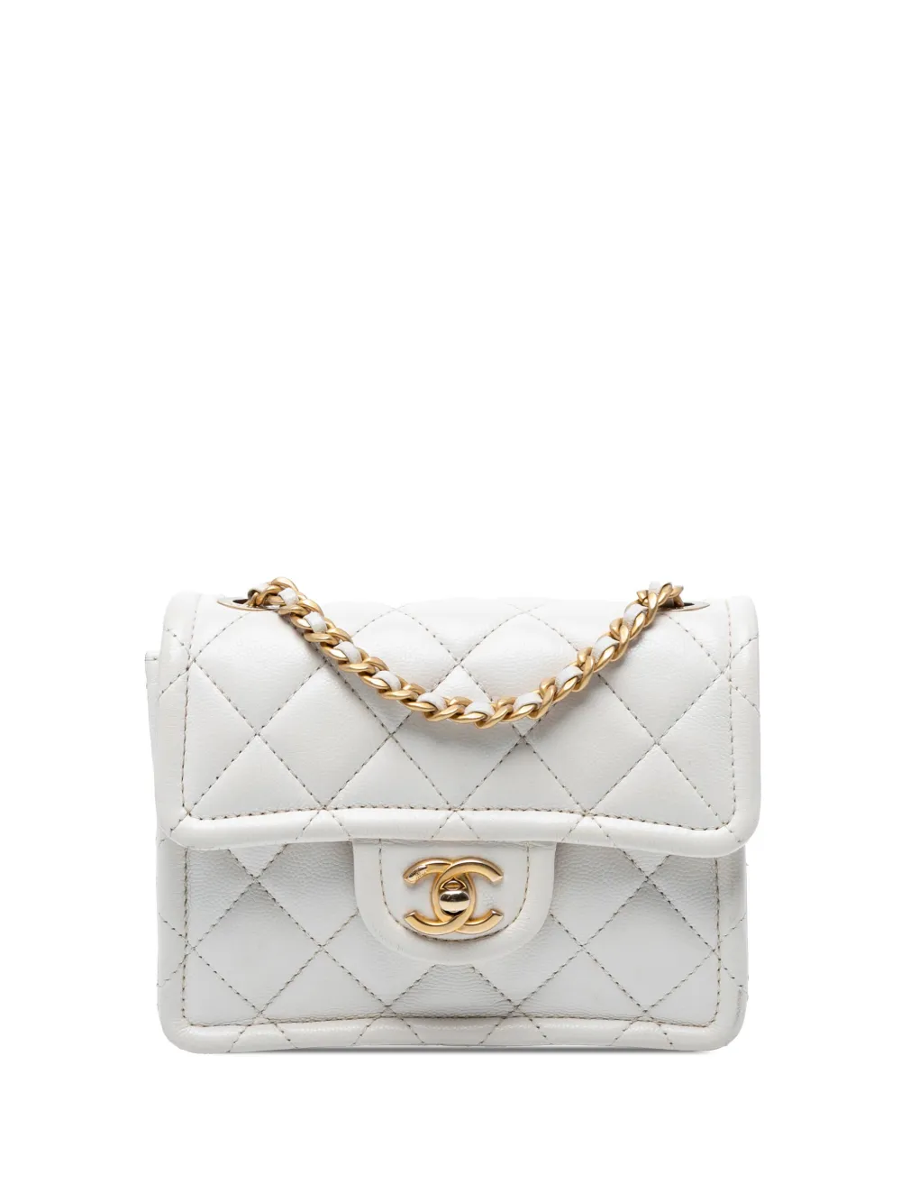 Pre-owned Chanel 2021 Mini Quilted Caviar Sweet Classic Flap Crossbody Bag In White