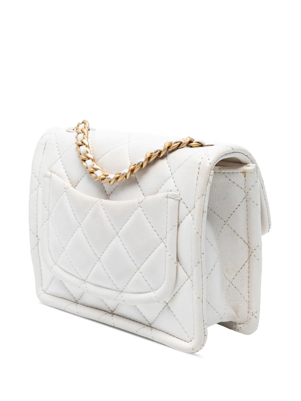 Pre-owned Chanel 2021 Mini Quilted Caviar Sweet Classic Flap Crossbody Bag In White