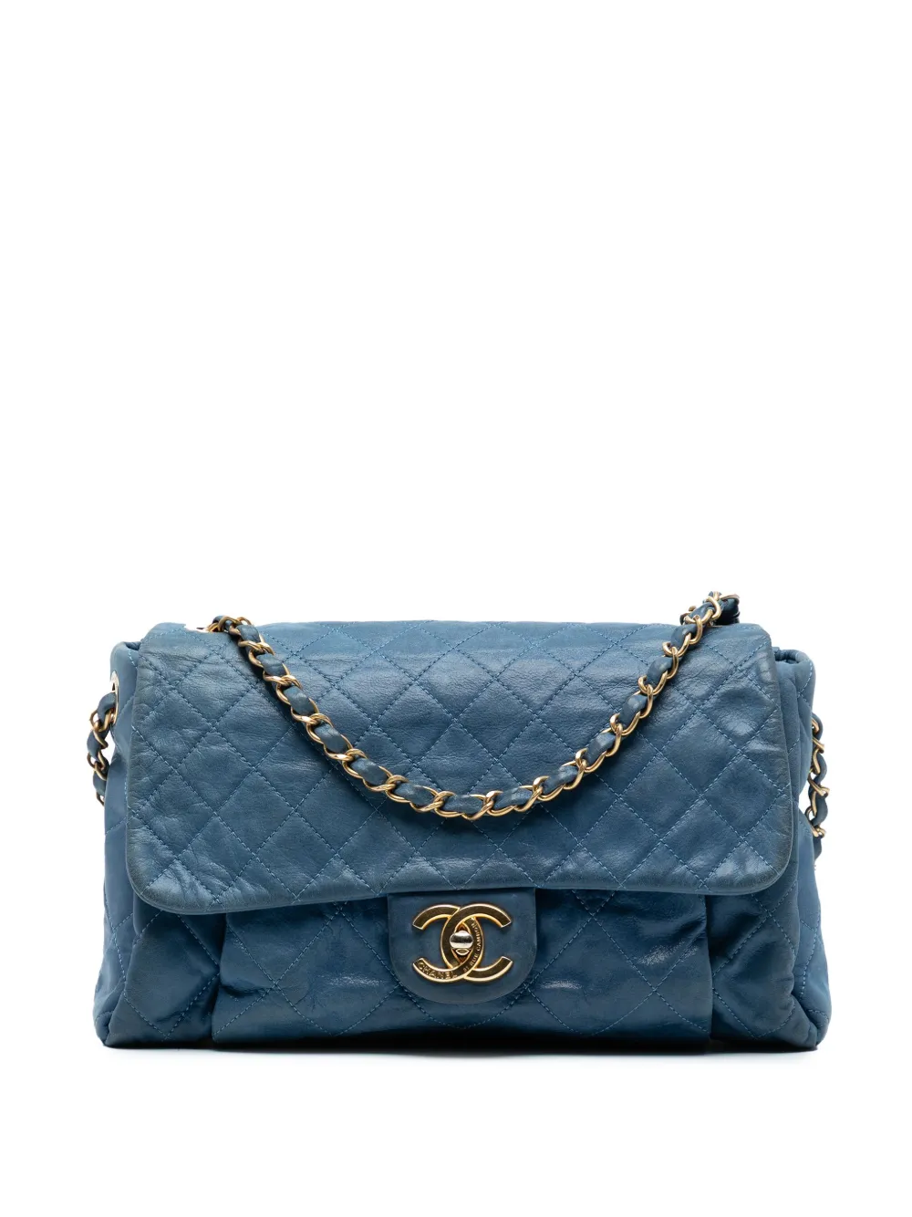 Pre-owned Chanel 2011 Large Iridescent Calfskin Chic Quilt Flap Shoulder Bag In Blue