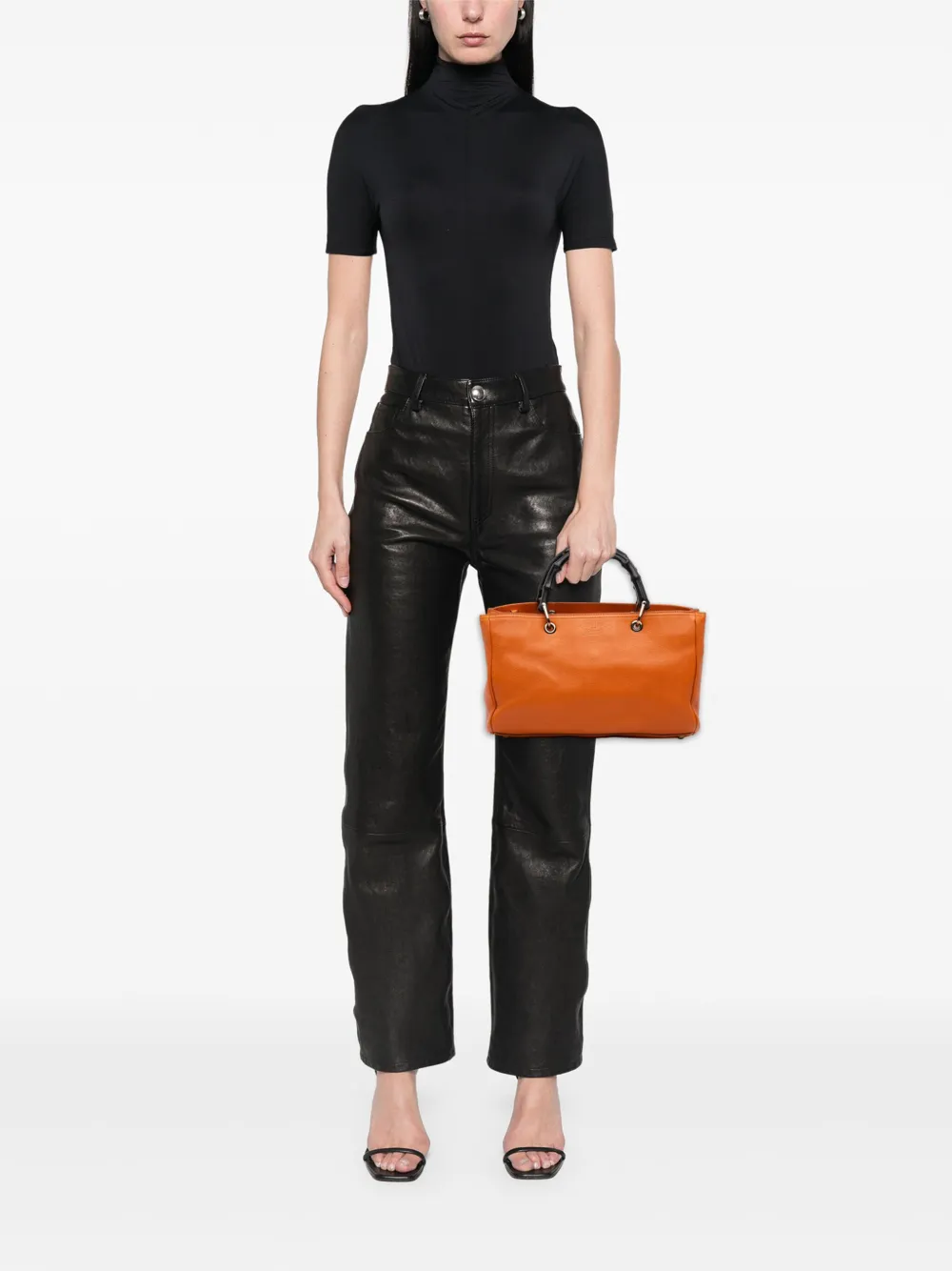 GUCCI Pre-owned 2016-2025 Medium Calfskin Bamboo Shopper Satchel In Orange