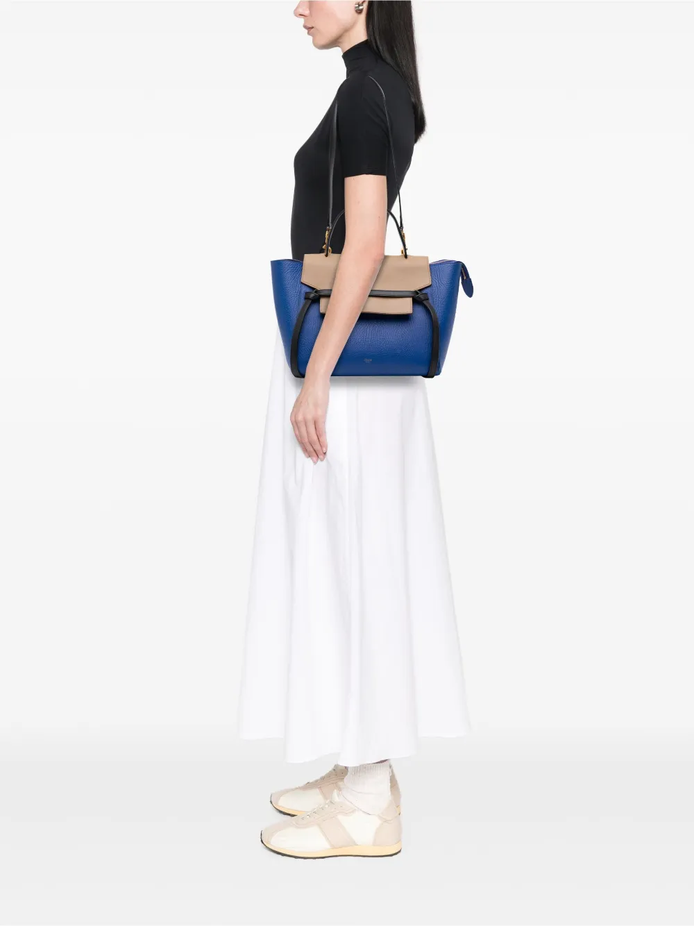 Pre-owned Celine 2015 Mini Tricolor Grained Calfskin Belt Bag Satchel In Blue