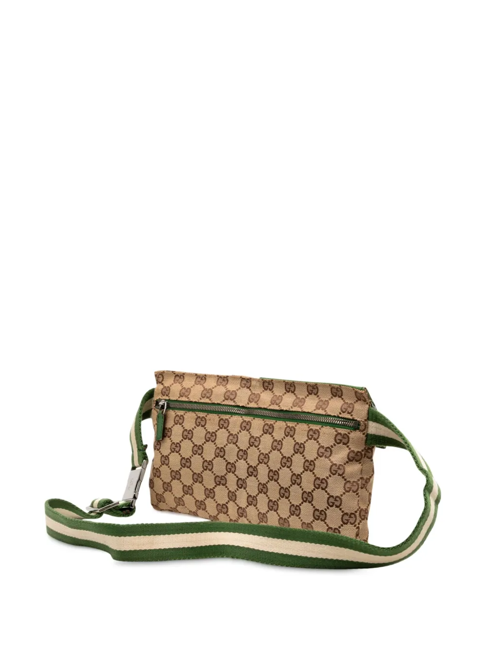 Pre-owned Gucci 2000-2015 Gg Canvas Web Double Pocket Belt Bag In Brown