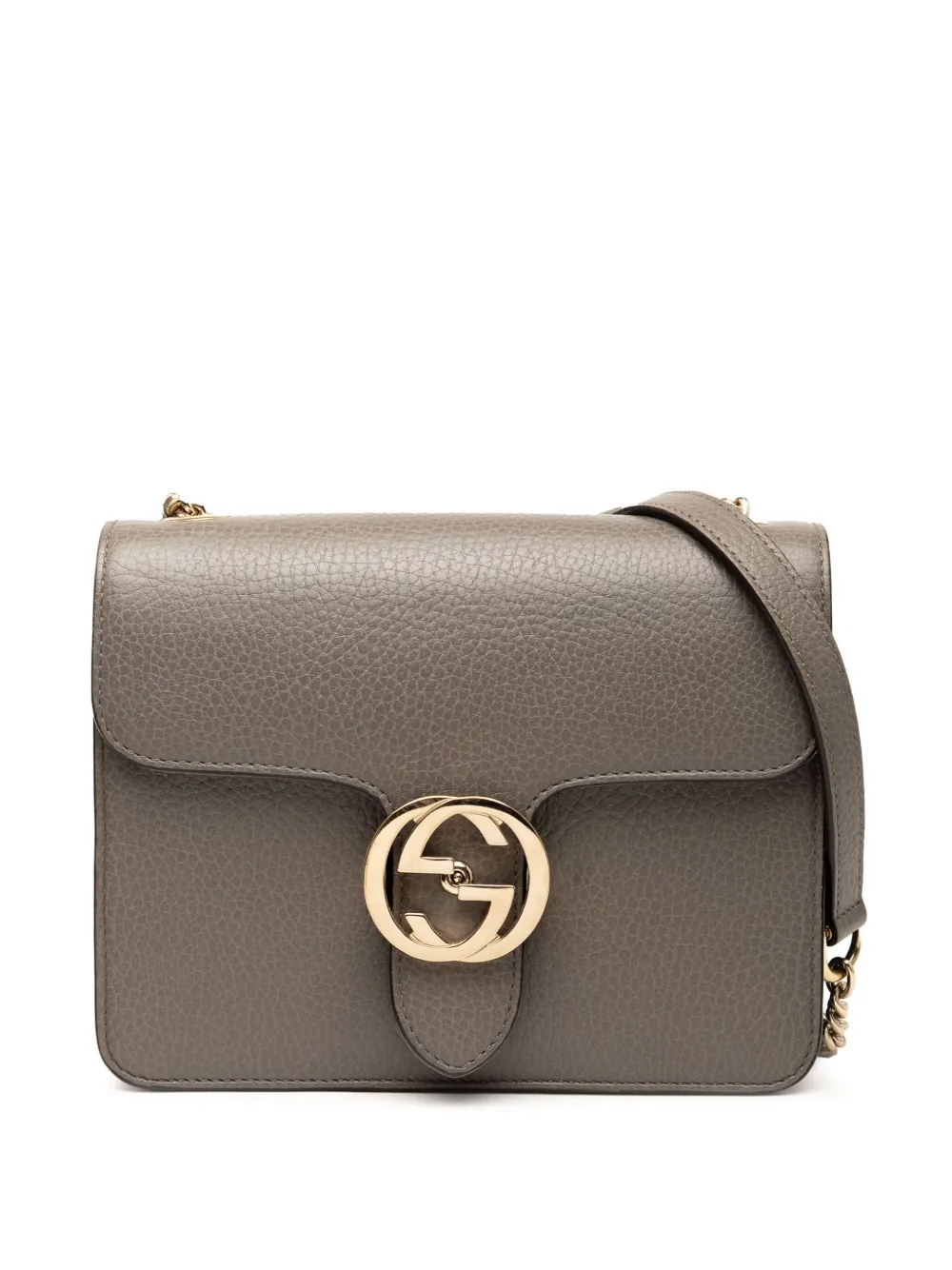 Pre-owned Gucci 2016-2025 Small Dollar Calfskin Interlocking G Crossbody Bag In Gray