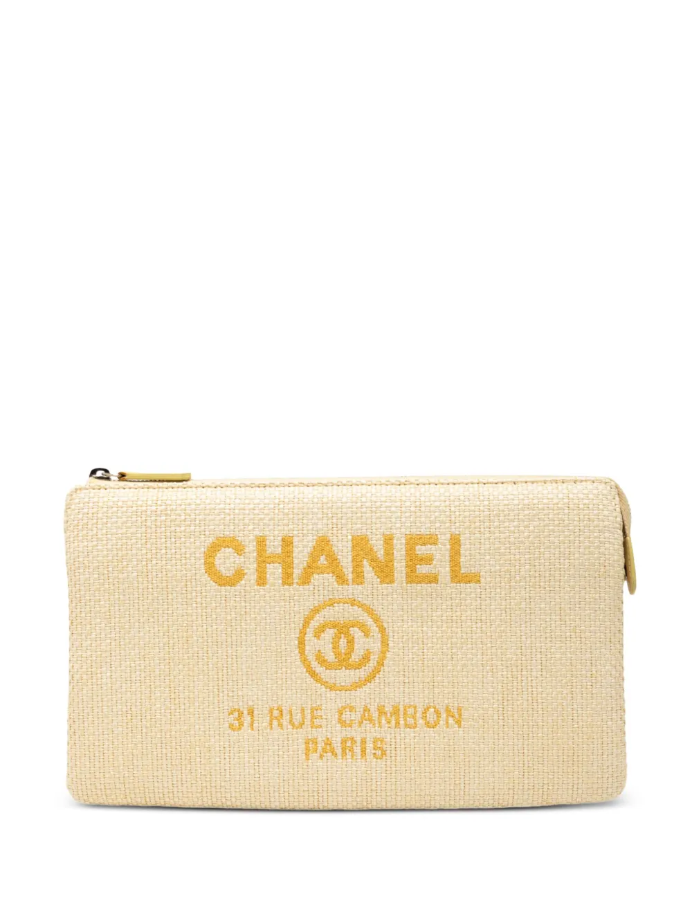 CHANEL Pre-Owned 2016-2017 ミディアム ラフィア ドーヴィル O ケース クラッチバッグ - イエロー CHANEL Pre-Owned 2016-2017 ミディアム ラフィア ドーヴィル O ケース クラッチバッグ - イエロー