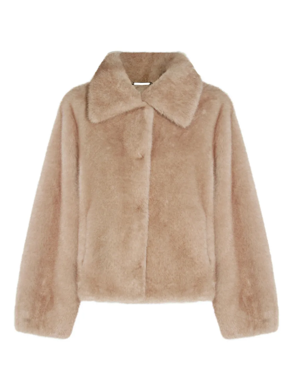 Lou Andrea Collared Faux Fur Coat In Neutral