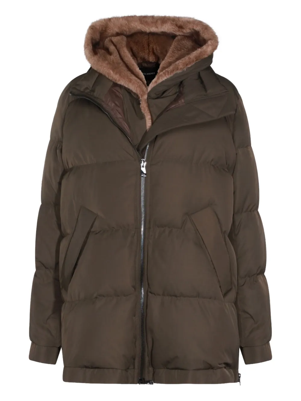 Lou Andrea Hooded Coat In Brown