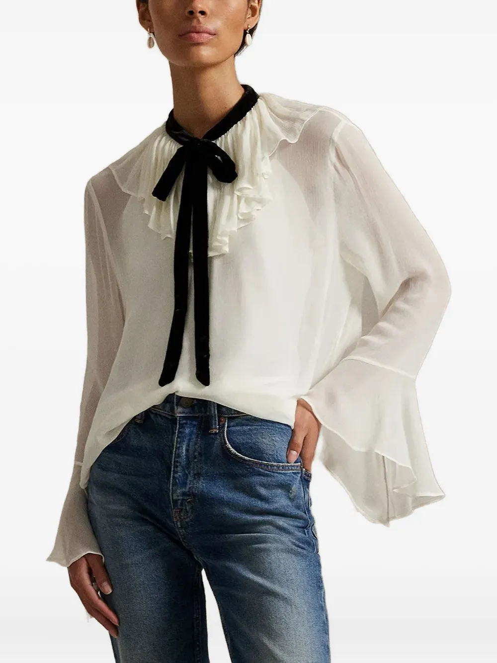 Polo Ralph Lauren ruffled tie-neck blouse - Bianco
