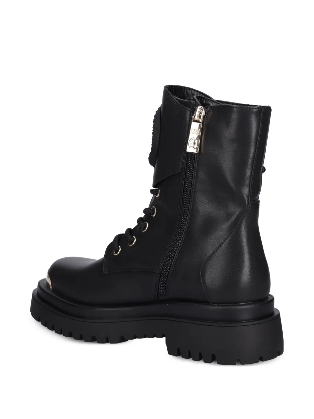 Just Cavalli buckle-detail lace-up combat boots Zwart