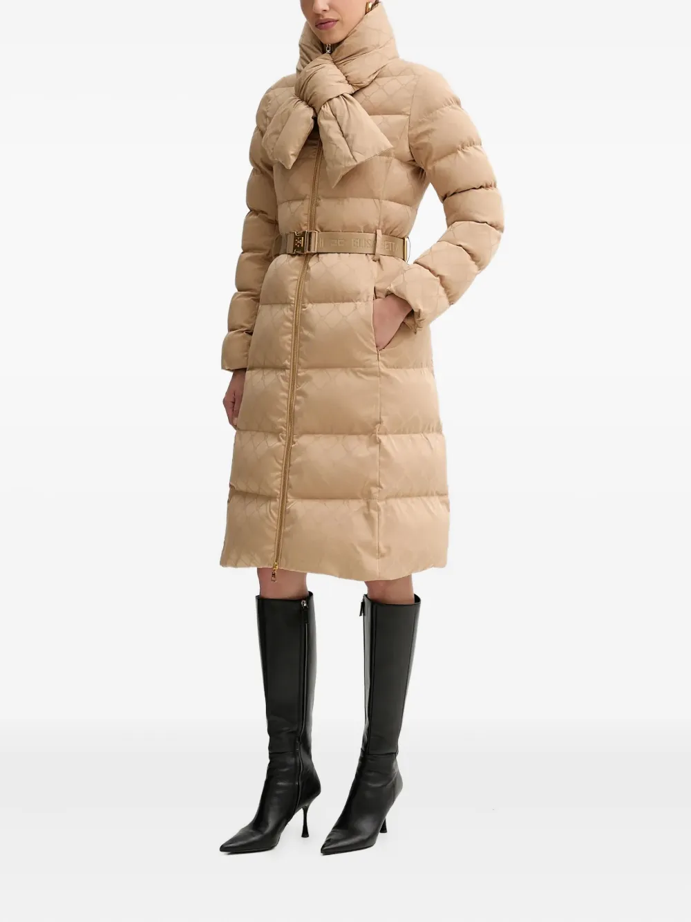 Elisabetta Franchi Belted Padded Coat In Neutral
