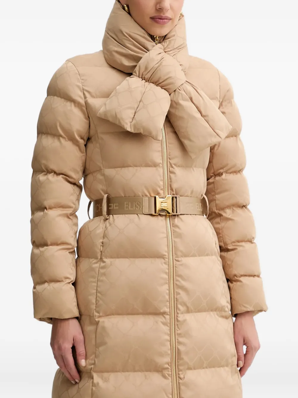 Elisabetta Franchi Belted Padded Coat In Neutral