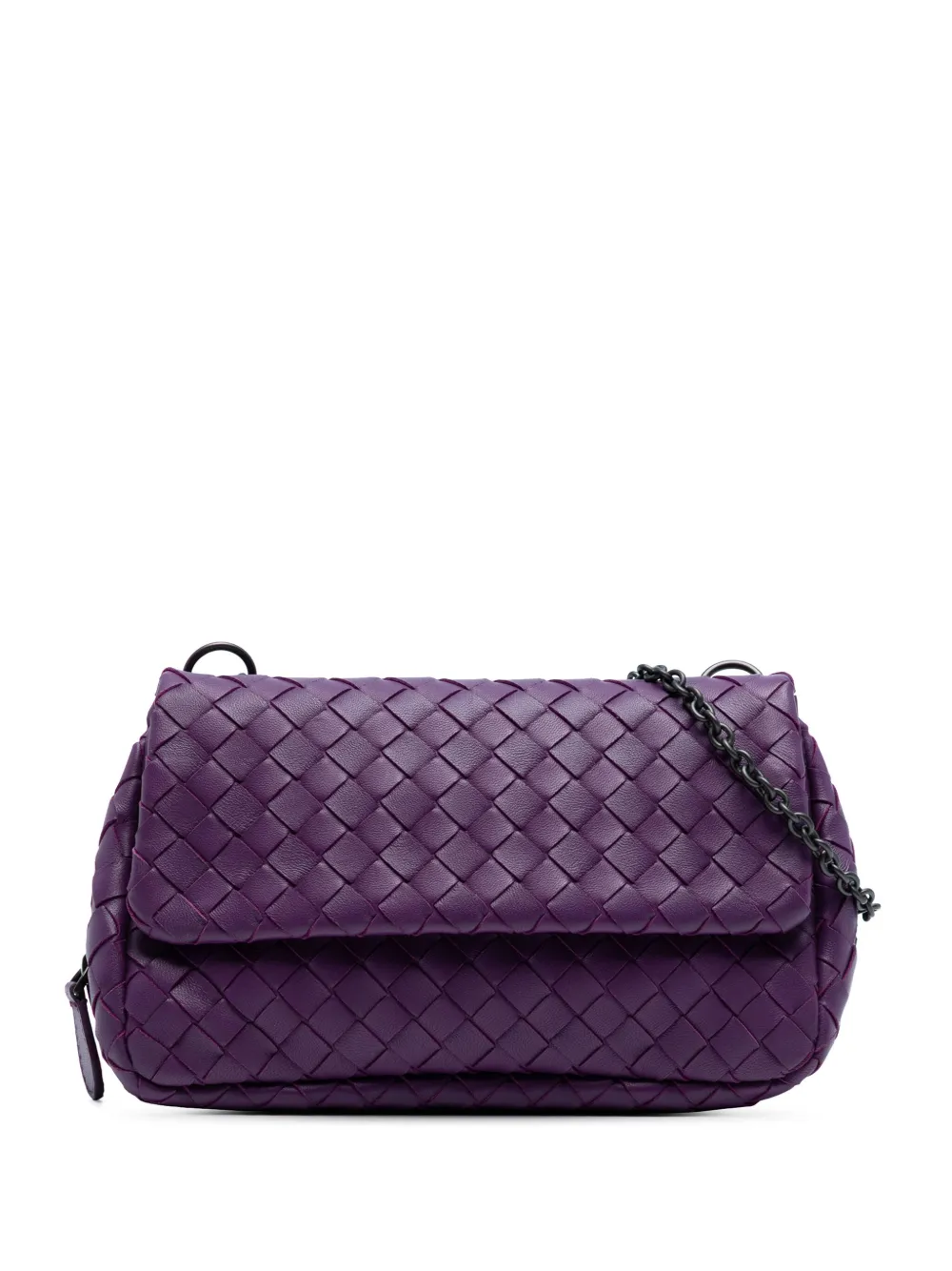 Pre-owned Bottega Veneta 2012-2025 Mini Nappa Intrecciato Expandable Chain Flap Crossbody Bag In Purple