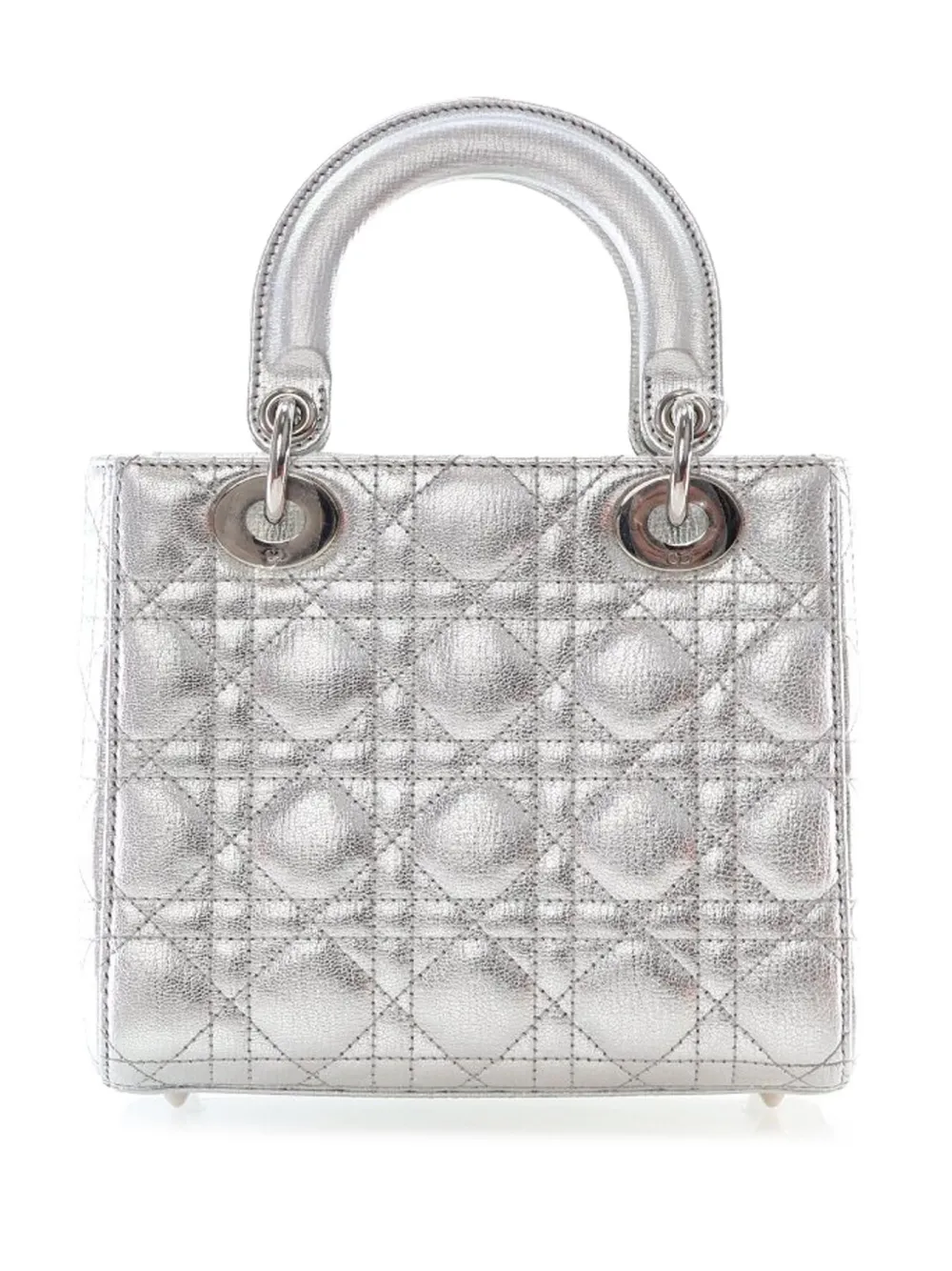 Pre-owned Dior 2018 Small Metallic Grained Calfskin Cannage My Abc Lady  Satchel In Silver